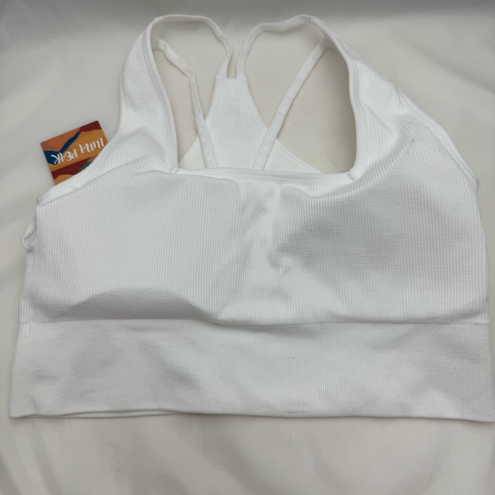 Luna Peak White Ribbed Seamless Sports Bra NWT Size Large - Picture 6 of 7
